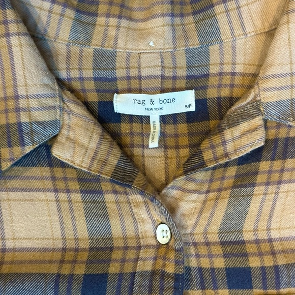 Rag & Bone May Cropped Plaid Button-Up Brushed Flannel Shirt Brown Women Small - Picture 4 of 5